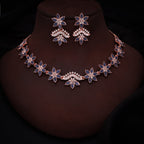 Tehzeeb Creations Blue Colour Star Design Stone Studded Necklace With Earrings | Grocsy