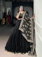 Lorenvalley Fashion Black Pure Rayon Embossed Design Lace Border Lehenga Choli with Dupatta | Grocsy