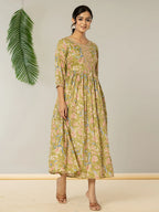 Yufta Green Pure Cotton Dori Embroidery Dress | Grocsy