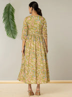 Yufta Green Pure Cotton Dori Embroidery Dress | Grocsy