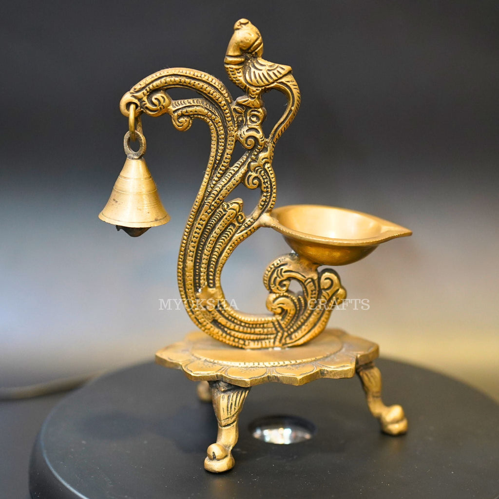 Brass Parrot with Bell Diya | Grocsy
