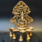 Brass Ganesha Wall Diya: Five Oil Wick | Grocsy