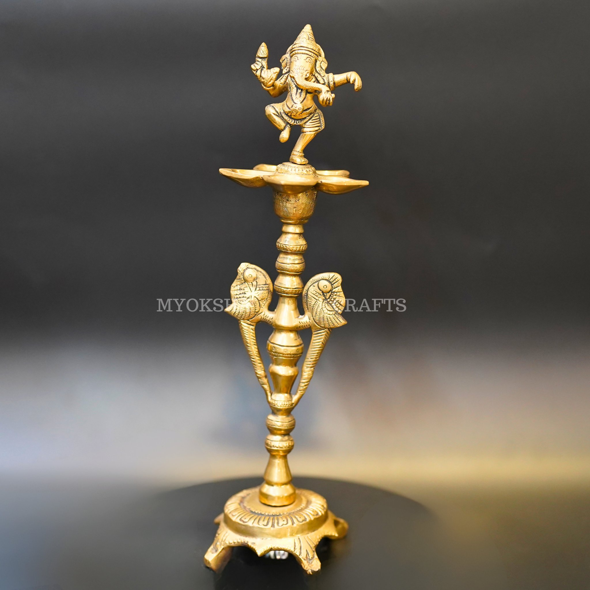 Brass Ganesha Diya with Five Oil Wicks | Grocsy