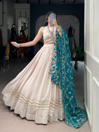 Lorenvalley Fashion Offwhite Pure Rayon Lace Touch Up Lehenga Choli with Dupatta | Grocsy
