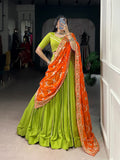 Lorenvalley Fashion Parotgreen Pure Rayon Lace Touch Up Lehenga Choli with Dupatta | Grocsy