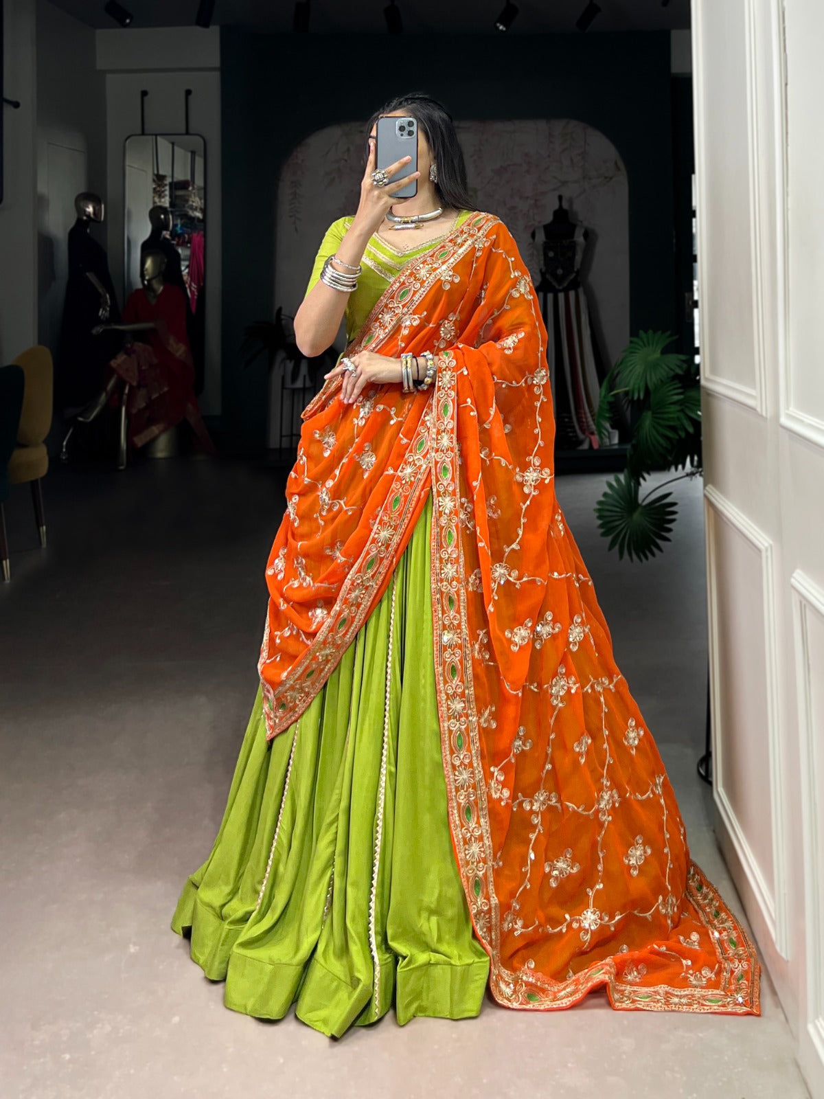 Lorenvalley Fashion Parotgreen Pure Rayon Lace Touch Up Lehenga Choli with Dupatta | Grocsy