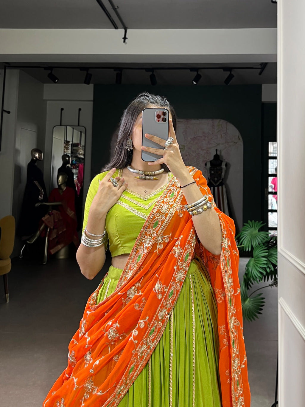 Lorenvalley Fashion Parotgreen Pure Rayon Lace Touch Up Lehenga Choli with Dupatta | Grocsy