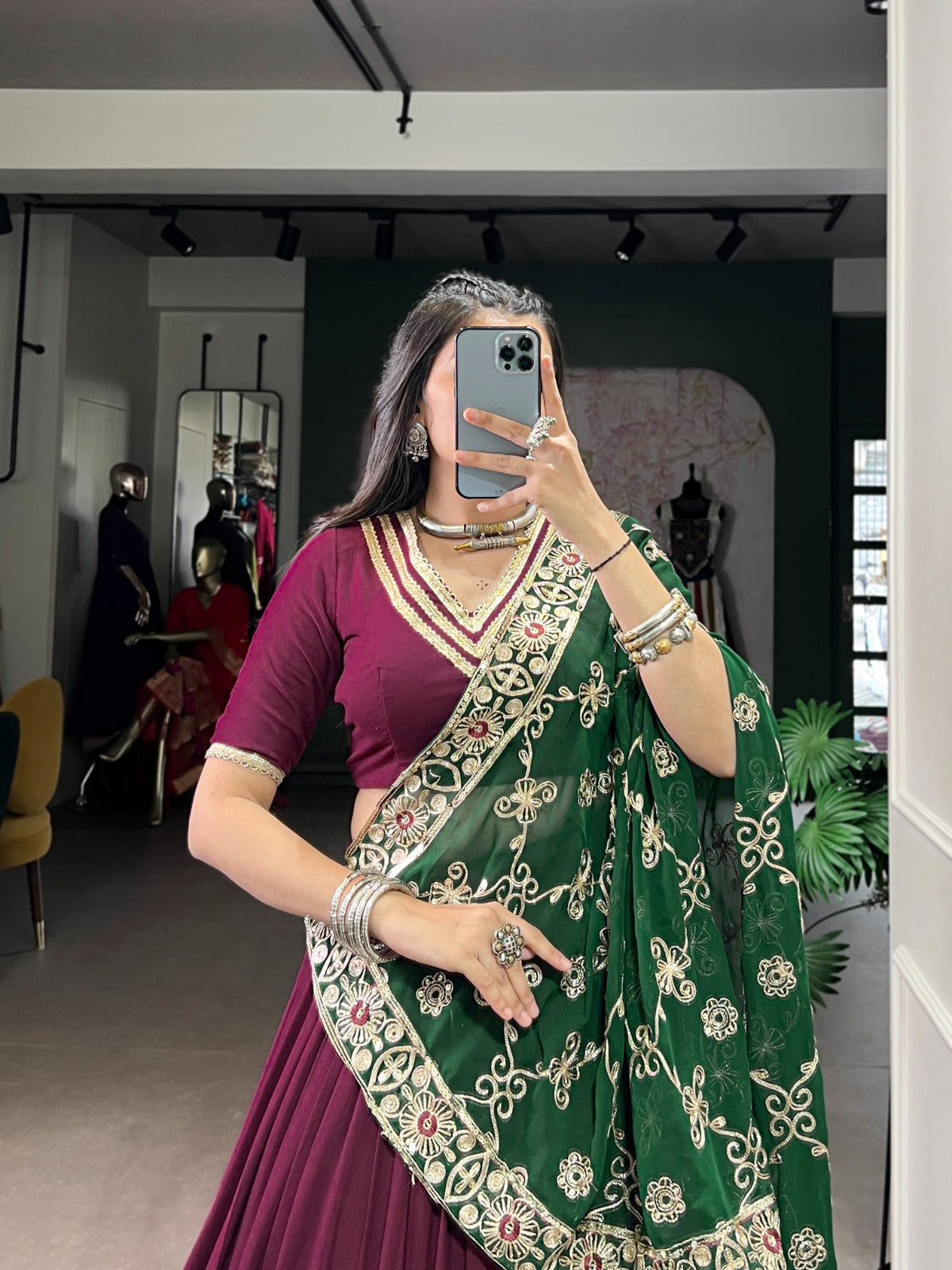 Lorenvalley Fashion Wine Pure Rayon Lace Touch Up Lehenga Choli with Dupatta | Grocsy