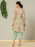 Yufta Green Cotton Embroidery A-Line Kurta Dupatta Set | Grocsy