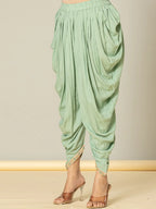 Yufta Green Cotton Embroidery A-Line Kurta Dupatta Set | Grocsy