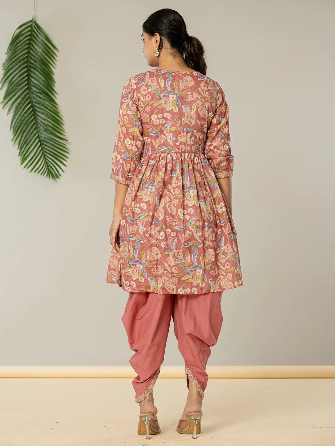 Yufta Pink Cotton Embroidery A-Line Kurta Dupatta Set | Grocsy