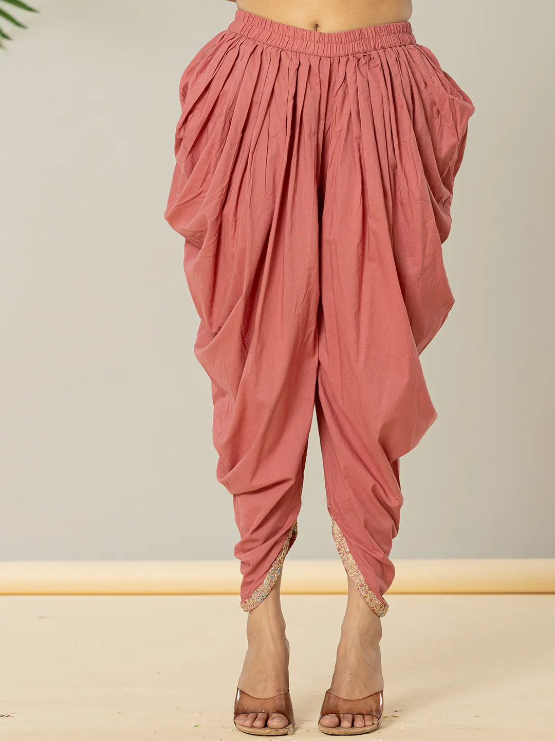 Yufta Pink Cotton Embroidery A-Line Kurta Dupatta Set | Grocsy
