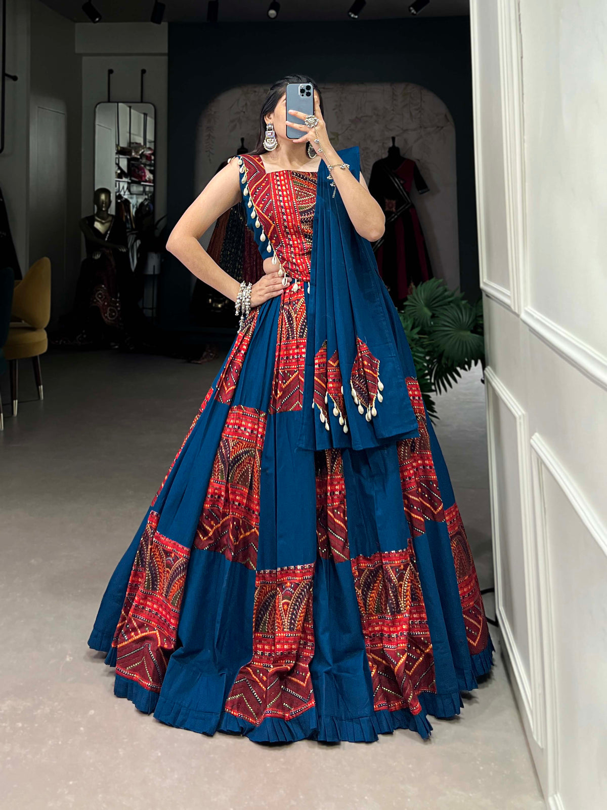 Lorenvalley Pure Cotton Plain And Printed With Foil Work Lehenga Choli with Dupatta | Grocsy