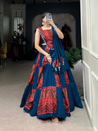 Lorenvalley Pure Cotton Plain And Printed With Foil Work Lehenga Choli with Dupatta | Grocsy