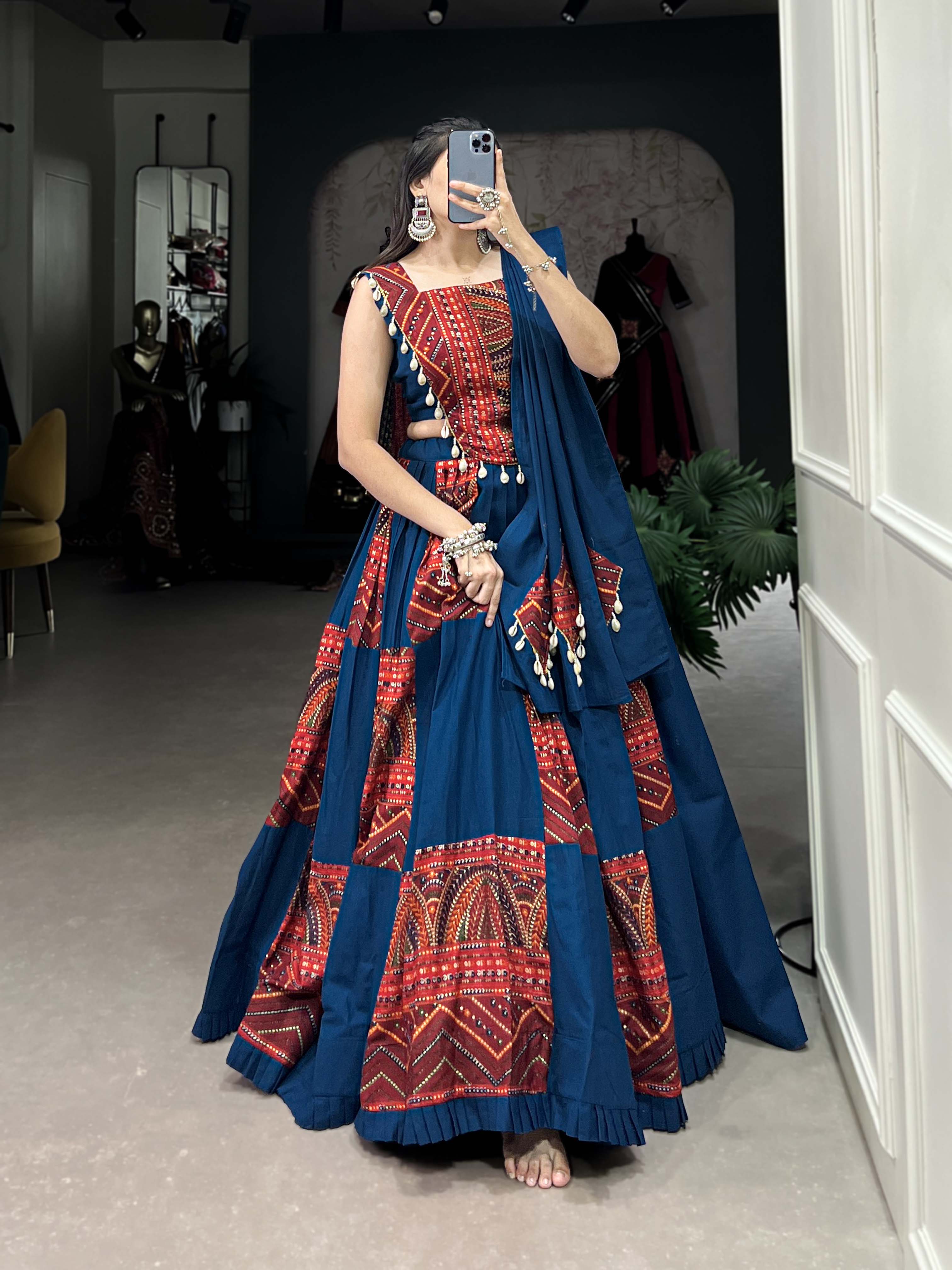 Lorenvalley Pure Cotton Plain And Printed With Foil Work Lehenga Choli with Dupatta | Grocsy