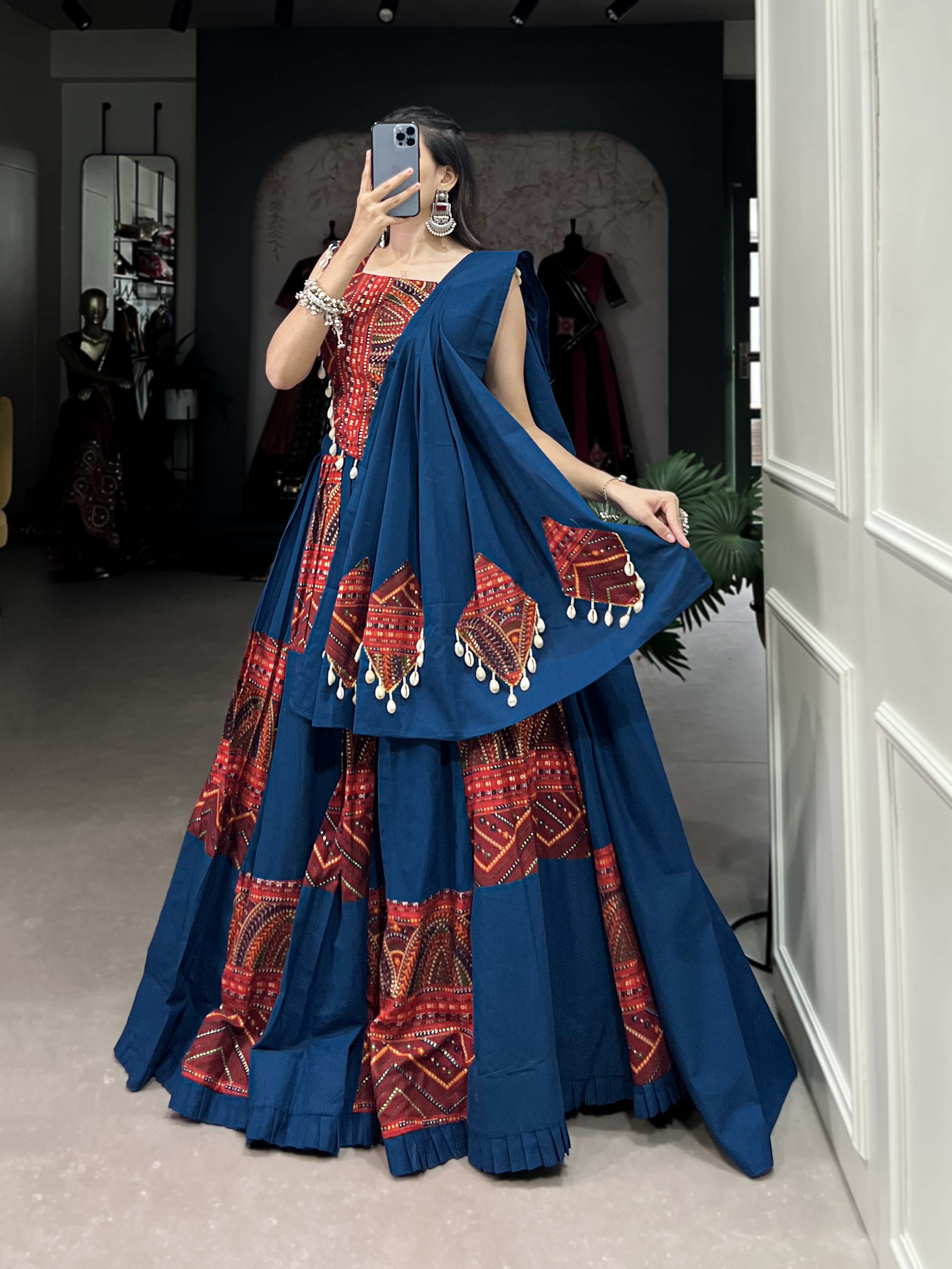 Lorenvalley Pure Cotton Plain And Printed With Foil Work Lehenga Choli with Dupatta | Grocsy