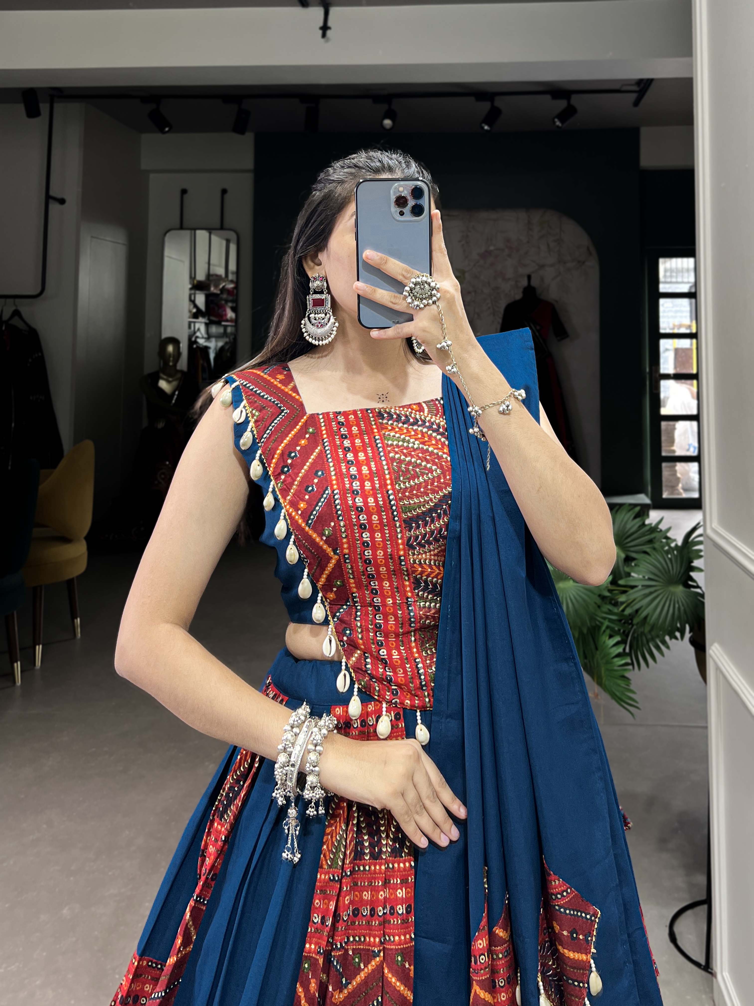 Lorenvalley Pure Cotton Plain And Printed With Foil Work Lehenga Choli with Dupatta | Grocsy