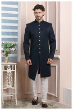 Raivat Ethnic Jacquard Silk Thread Work Indo Western In Blue Colour | Grocsy