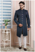Raivat Ethnic Jacquard Silk Thread Work Indo Western In Blue Colour | Grocsy