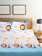 Home Sizzler White & Blue Printed 210 TC Double Bedsheet With 2 Pillow Covers | Grocsy