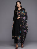 Indo Era Black Embroidered A-Line Kurta Trousers With Dupatta Set | Grocsy