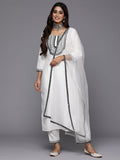 Indo Era White Embroidered Straight Kurta Trousers With Dupatta Set | Grocsy