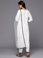 Indo Era White Embroidered Straight Kurta Trousers With Dupatta Set | Grocsy