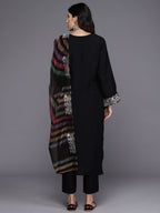 Indo Era Black Embroidered Straight Kurta Trousers With Dupatta Set | Grocsy