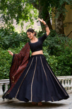 Lorenvalley Black Pure Cotton Plain With Gota Patti Touch Up Lehenga Choli | Grocsy