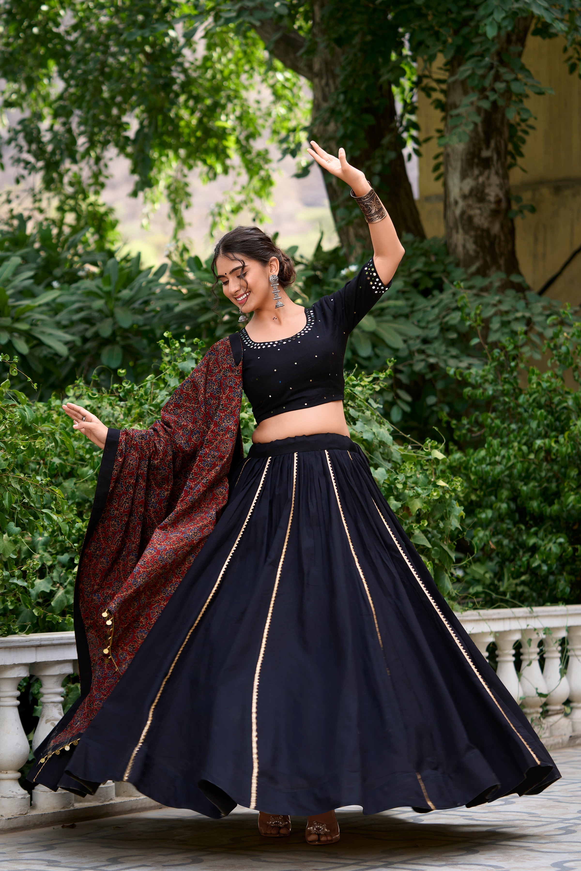 Lorenvalley Black Pure Cotton Plain With Gota Patti Touch Up Lehenga Choli | Grocsy