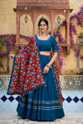 Lorenvalley Firozi Pure Cotton Plain With Gota Patti Touch Up Lehenga Choli | Grocsy