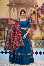 Lorenvalley Firozi Pure Cotton Plain With Gota Patti Touch Up Lehenga Choli | Grocsy