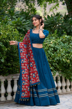 Lorenvalley Firozi Pure Cotton Plain With Gota Patti Touch Up Lehenga Choli | Grocsy