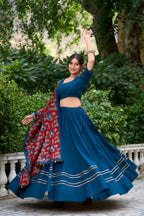 Lorenvalley Firozi Pure Cotton Plain With Gota Patti Touch Up Lehenga Choli | Grocsy