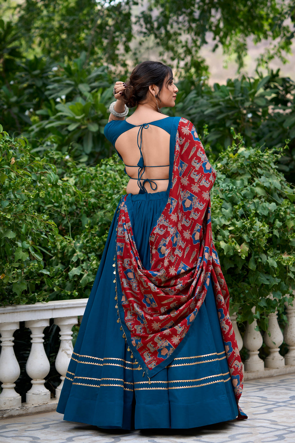 Lorenvalley Firozi Pure Cotton Plain With Gota Patti Touch Up Lehenga Choli | Grocsy
