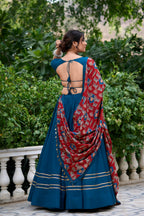 Lorenvalley Firozi Pure Cotton Plain With Gota Patti Touch Up Lehenga Choli | Grocsy