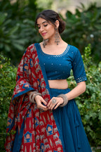 Lorenvalley Firozi Pure Cotton Plain With Gota Patti Touch Up Lehenga Choli | Grocsy