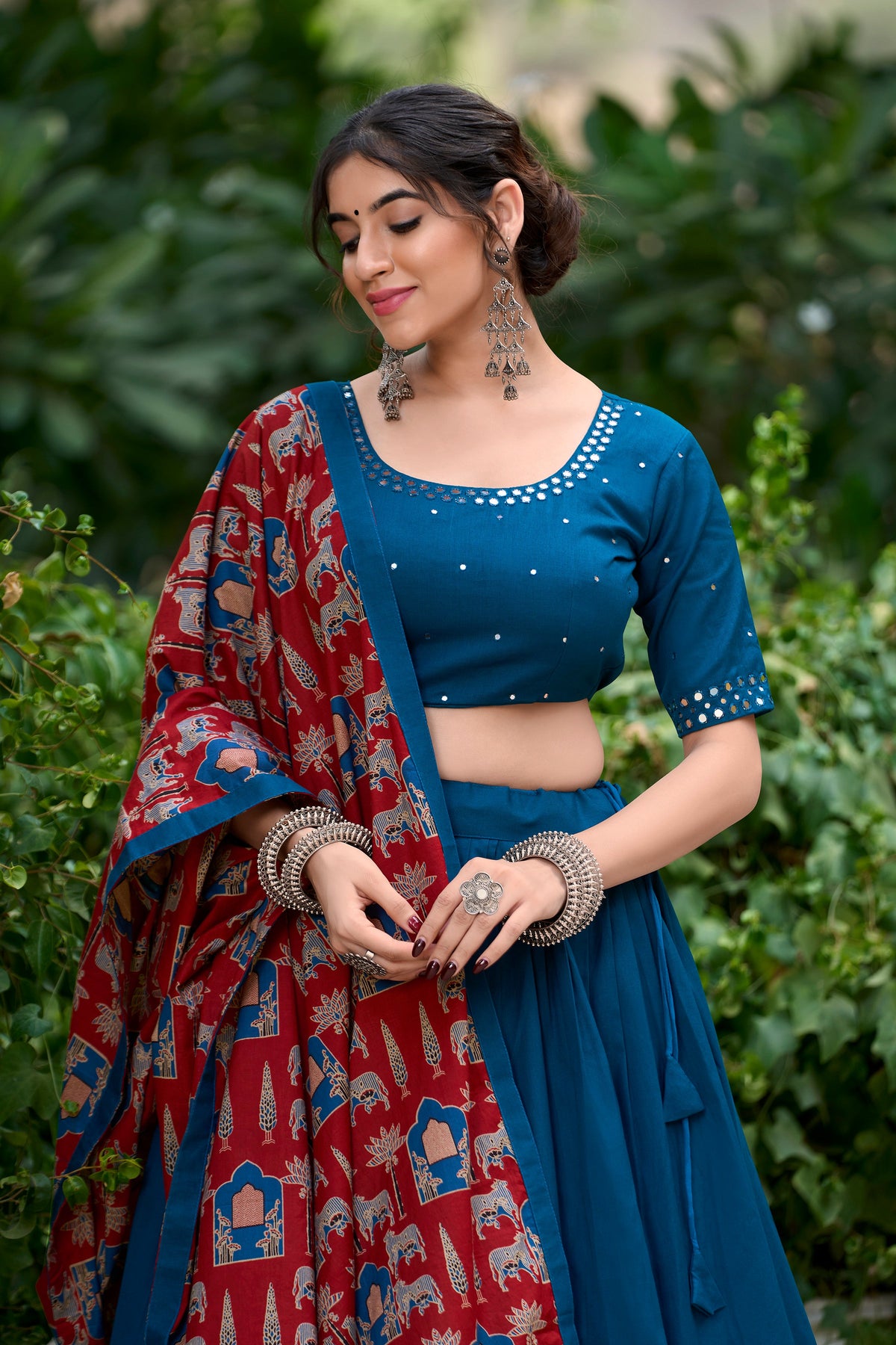Lorenvalley Firozi Pure Cotton Plain With Gota Patti Touch Up Lehenga Choli | Grocsy