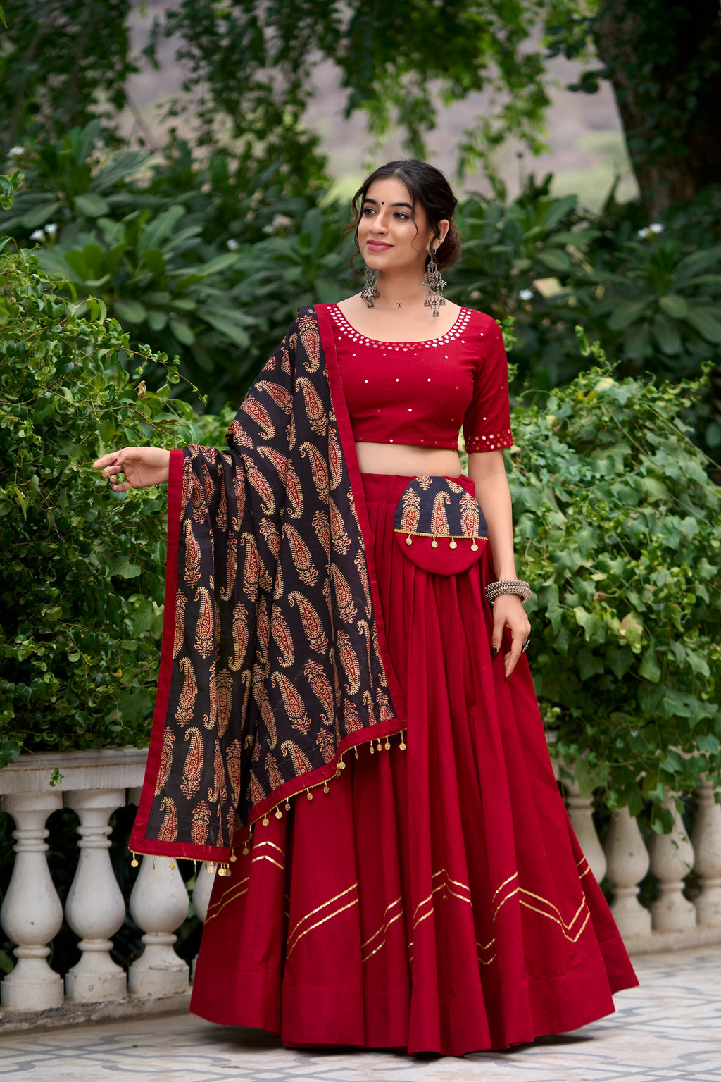 Lorenvalley Maroon Pure Cotton Plain With Gota Patti Touch Up Lehenga Choli | Grocsy