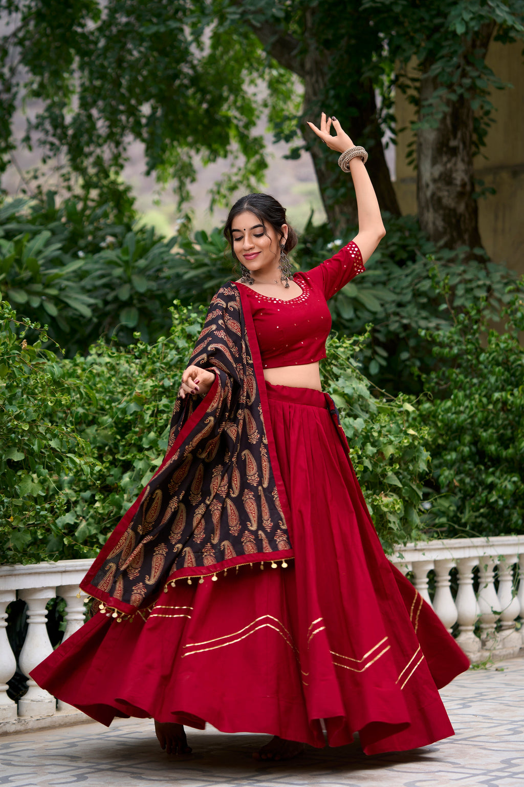 Lorenvalley Maroon Pure Cotton Plain With Gota Patti Touch Up Lehenga Choli | Grocsy