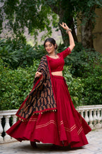 Lorenvalley Maroon Pure Cotton Plain With Gota Patti Touch Up Lehenga Choli | Grocsy