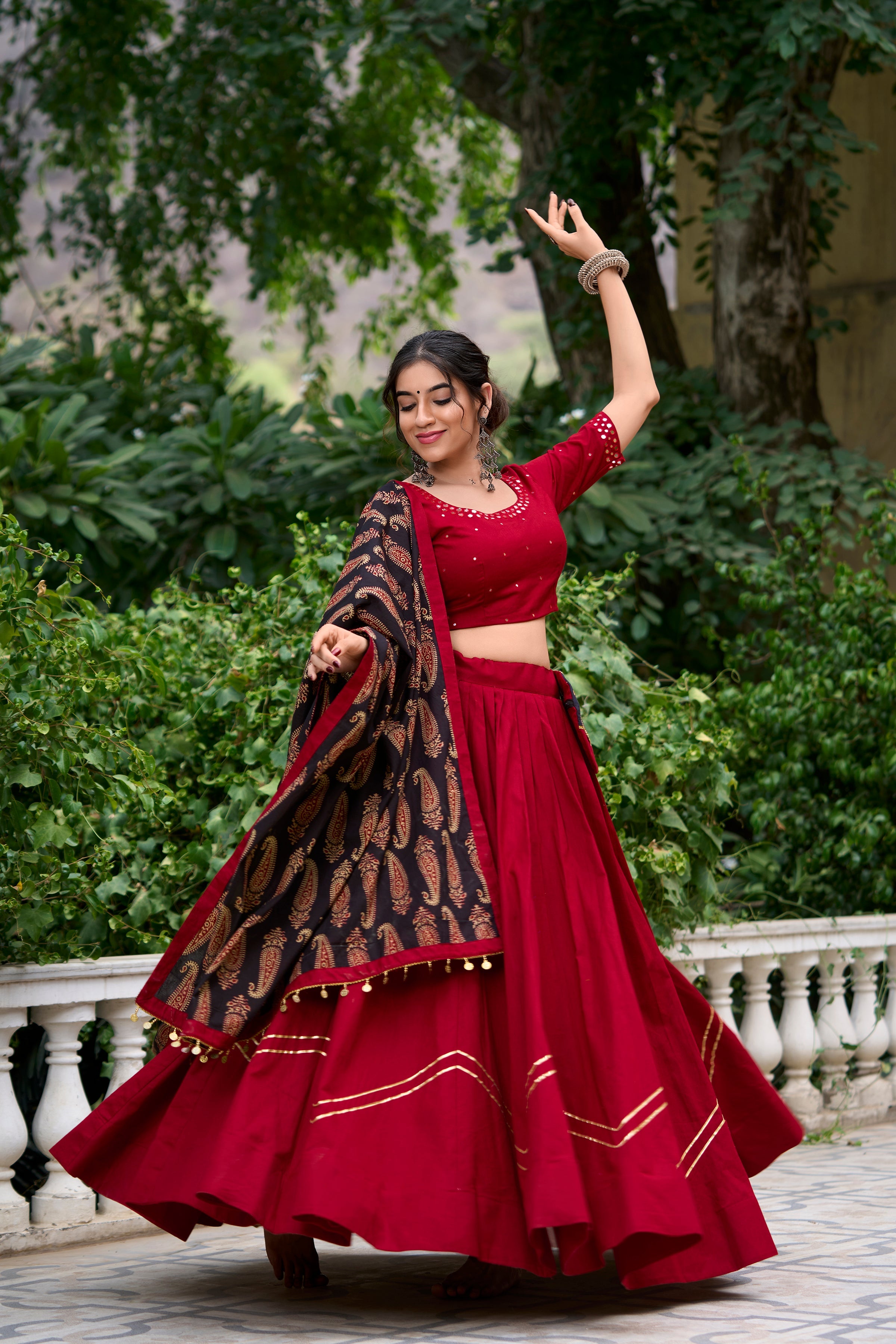 Lorenvalley Maroon Pure Cotton Plain With Gota Patti Touch Up Lehenga Choli | Grocsy