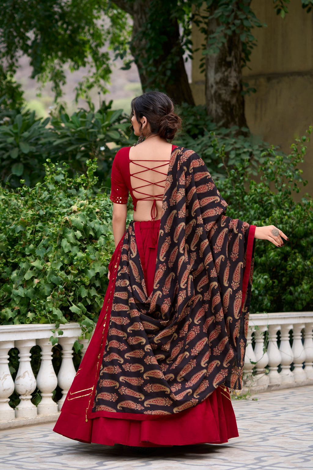 Lorenvalley Maroon Pure Cotton Plain With Gota Patti Touch Up Lehenga Choli | Grocsy
