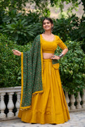 Lorenvalley Mustard Pure Cotton Plain With Gota Patti Touch Up Lehenga Choli | Grocsy