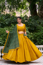 Lorenvalley Mustard Pure Cotton Plain With Gota Patti Touch Up Lehenga Choli | Grocsy