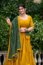 Lorenvalley Mustard Pure Cotton Plain With Gota Patti Touch Up Lehenga Choli | Grocsy
