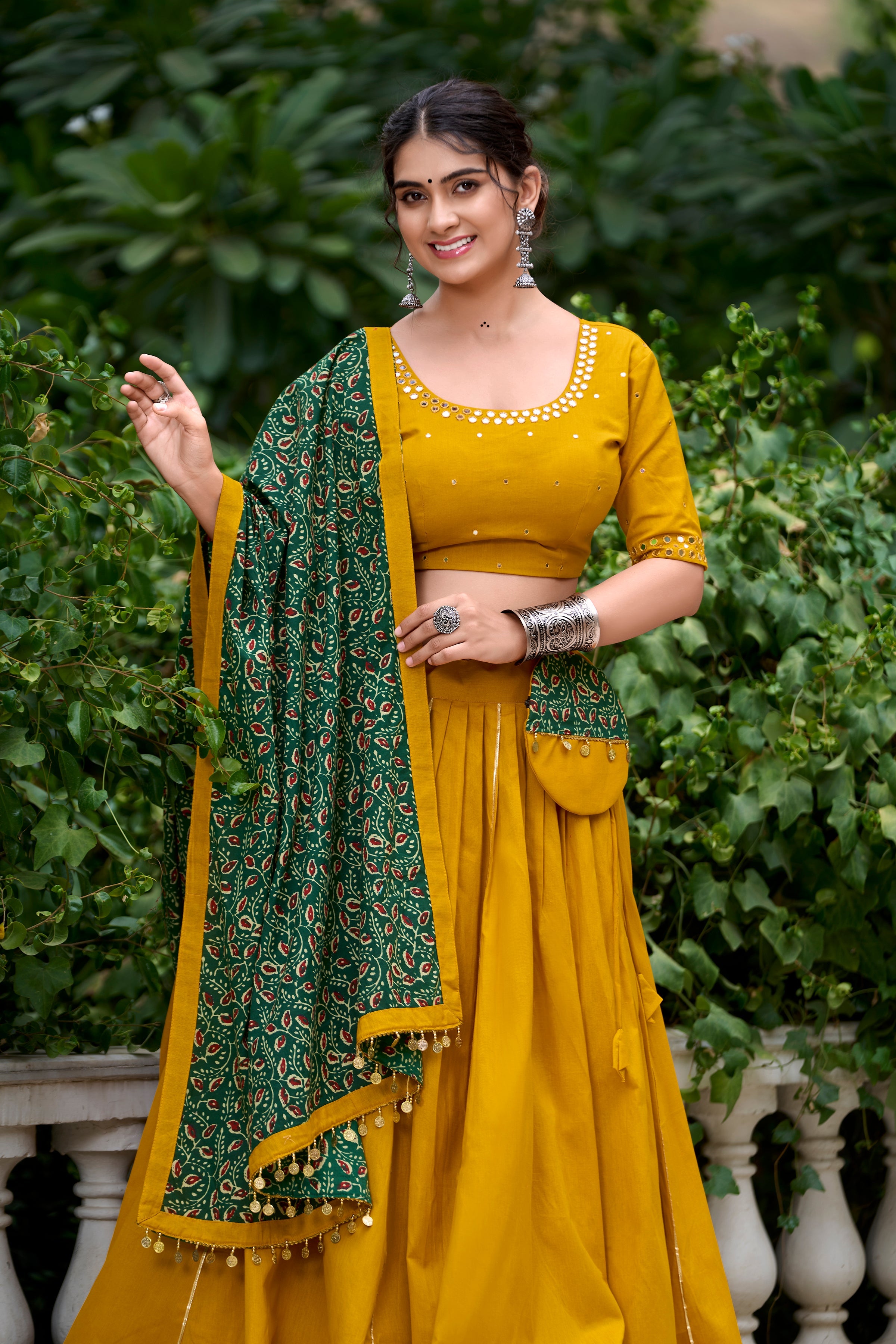 Lorenvalley Mustard Pure Cotton Plain With Gota Patti Touch Up Lehenga Choli | Grocsy