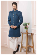 Raivat Ethnic Jacquard Silk Thread Work Indo Western In Blue Colour | Grocsy