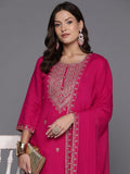 Indo Era Pink Embroidered Straight Kurta Trousers With Dupatta Set | Grocsy