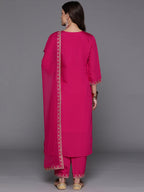 Indo Era Pink Embroidered Straight Kurta Trousers With Dupatta Set | Grocsy